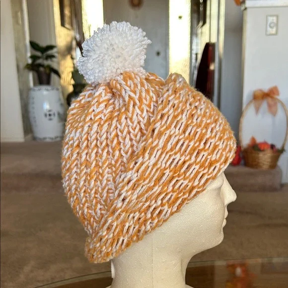 Cozy Orange and White Knit Beanie - Picture 4 of 6